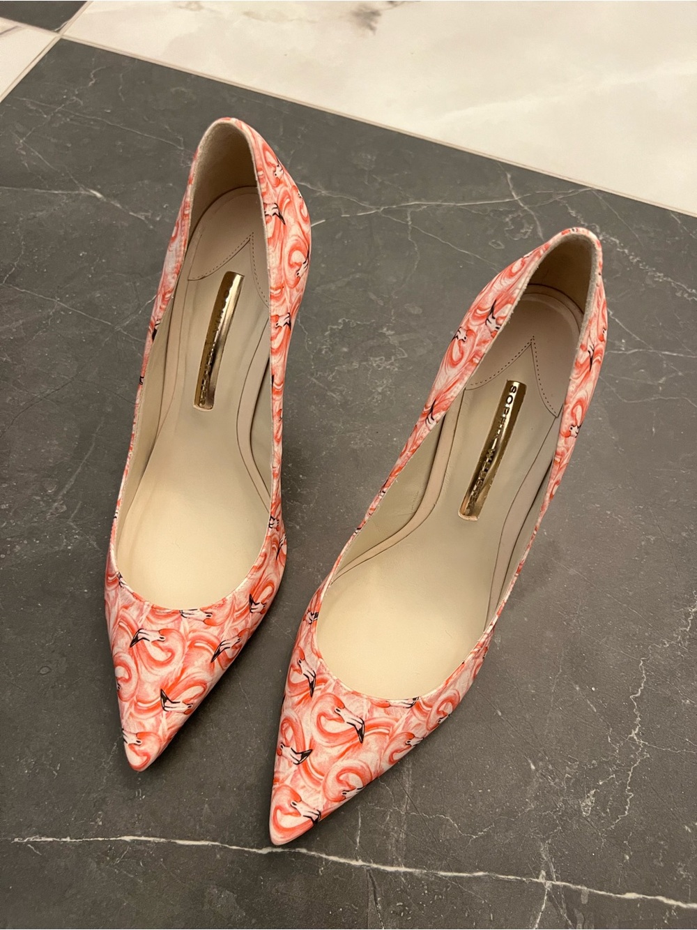 Sophia Webster Flamingo Print Pointed Toe Pumps Size 40 Pink